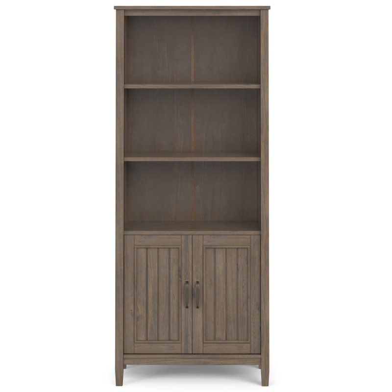 30"W Solid Wood 3 Shelf Bookcase with 2 Adjustable Shelves and Cabinet