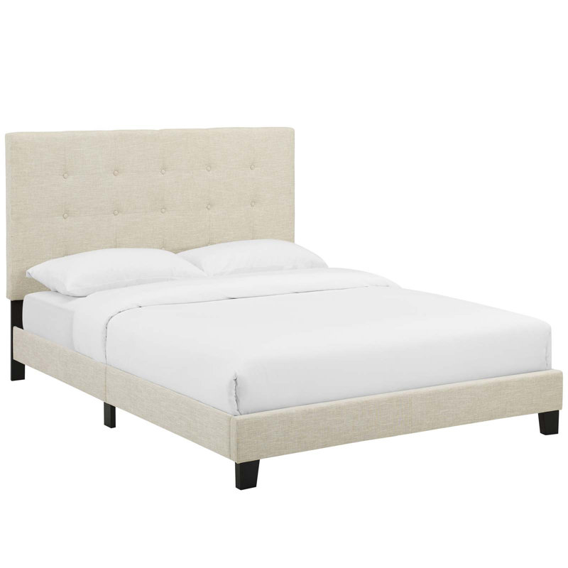 Lit plateforme tapissier capitonné Melanie de Modway, Mélange de polyester beige, Grand