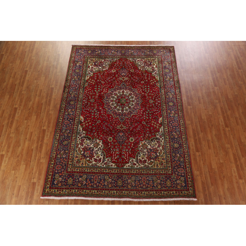 Tapis motif floral persan rouge Tabriz noué à la main 8 x 12
