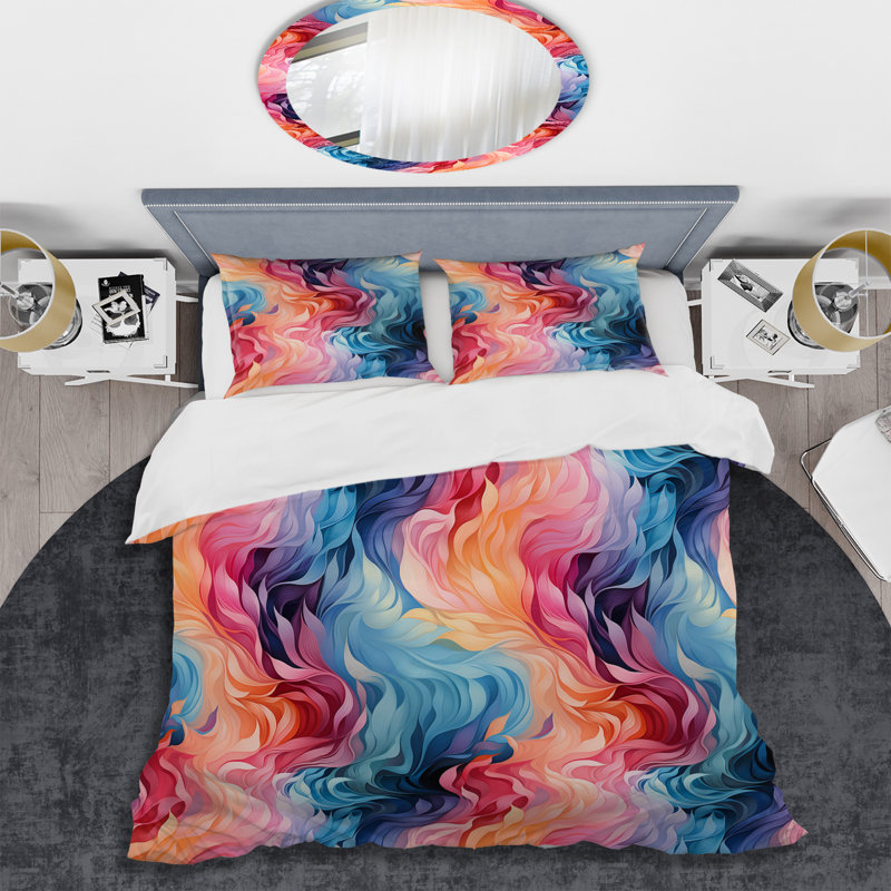 Ensemble de housse de couette abstrait rose et bleu, Housse de couette simple + 1 taie décorative stan