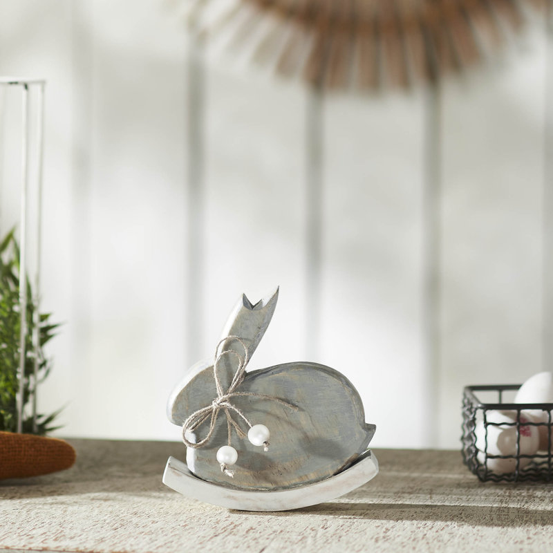 Lapin en bois Bunny Hop avec perles et base à bascule, H 5 po x l 5 po x P 1,5 po