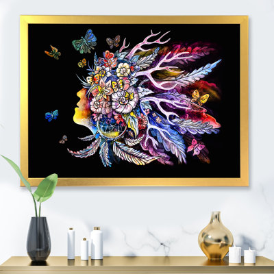 Spirit Shamanism Colorful Portrait with Feathers - Bohemian & Eclectic, reproduction d'art sur toile