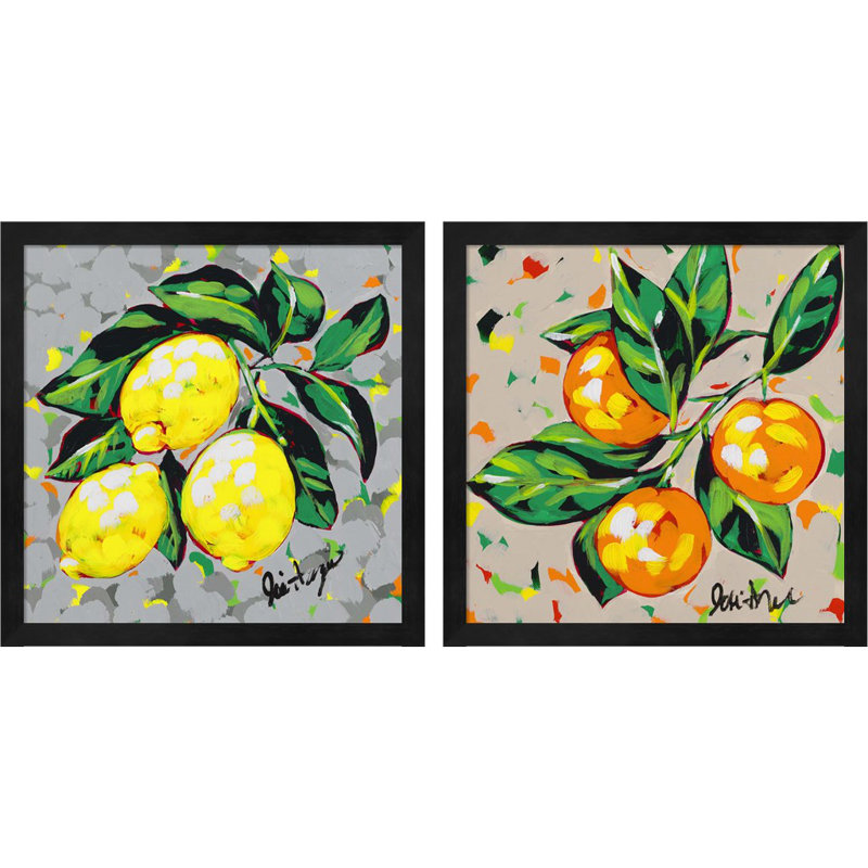 Dessin de fruits, citrons et oranges par Jodi Augustine, art encadré (ensemble de 2)