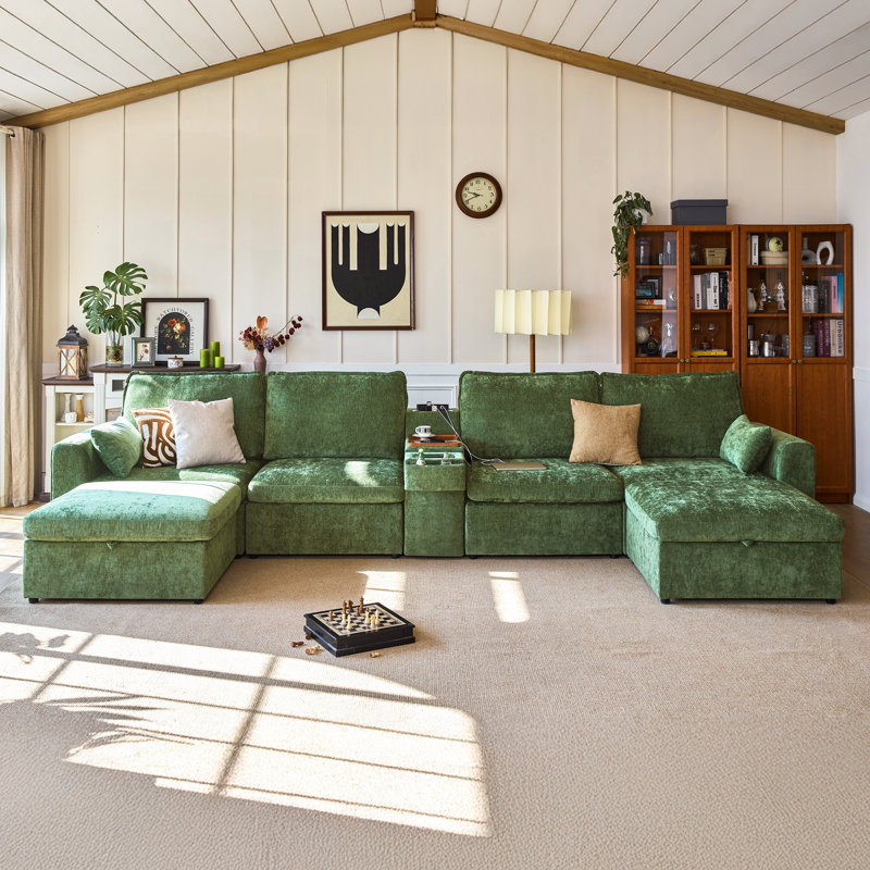 Canapé modulaire surdimensionné en U avec canapé polyvalent en chenille Olar, Chenille verte
