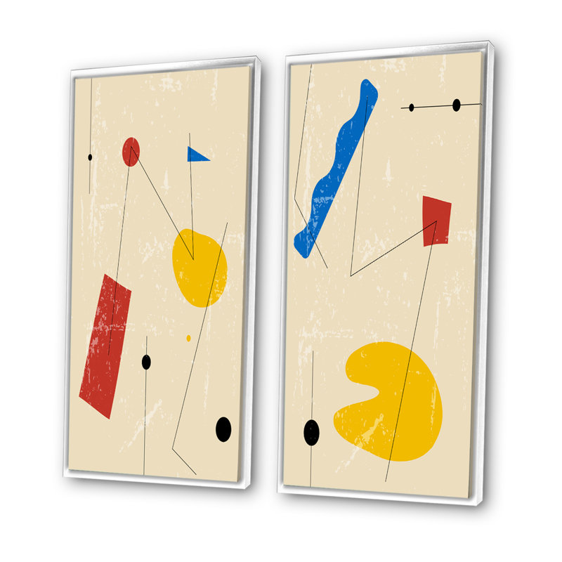 Minimal Elementary Mid Century Forms I - ensemble de 2 impressions, H 20 po x l 24 po x P 1 po, Toile avec cadre blanc