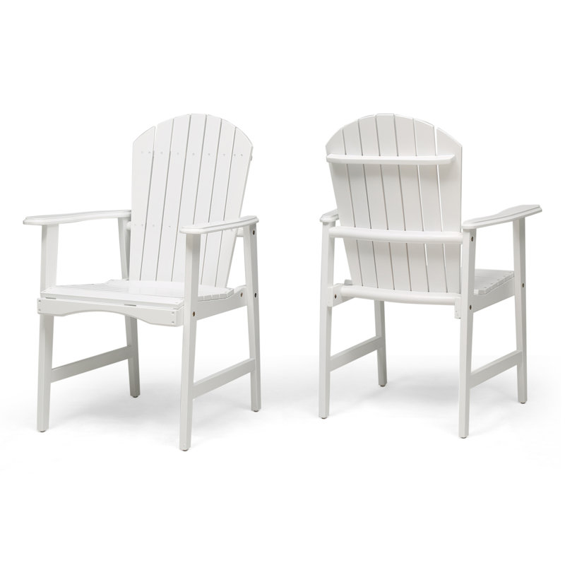 Ensemble de 2 chaises de salle à manger d'extérieur résistantes aux intempéries en bois d'acacia Adirondack, Blanc