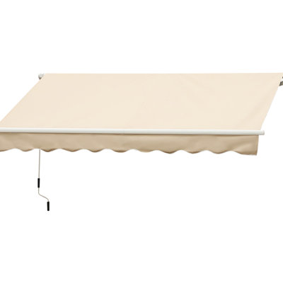10' X 8' Retractable Patio Awning, Beige Sun Shelter With Manual Crank, & Water- Fabric, Aluminum Frame For Deck, Balcony, Yard, Deck Awning 8', Sunshade Patio, Yard