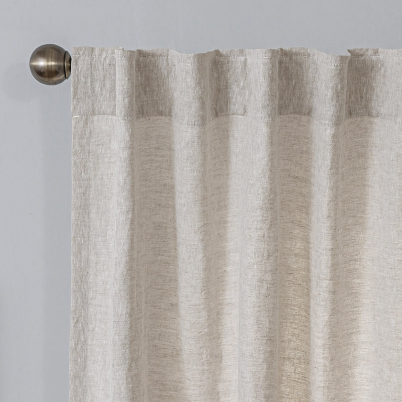100% Pure Linen Back Tab Light Filtering Single Curtain Panel, 50" W x 96" L, Flaxen