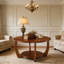 Table basse ronde en placage de cerisier