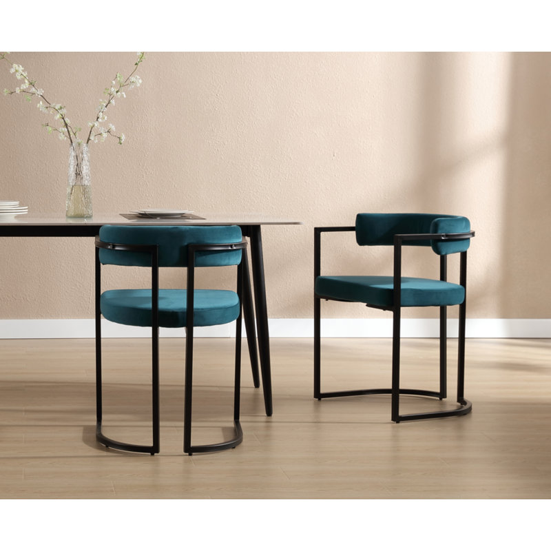 Chaise avec accoudoirs à dossier bas Jesean, Bleu, Noir, noir, noir, noir