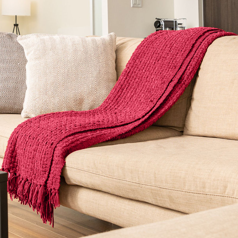 Jeté en chenille façon vannerie, Rouge