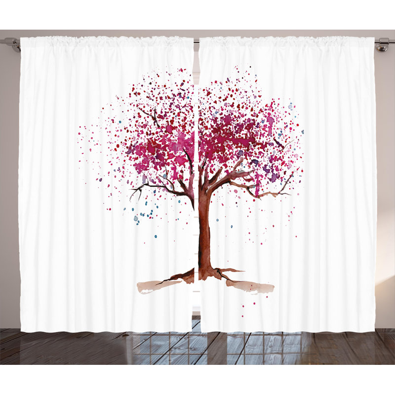 Sakura Tree Semi-Sheer Rod Pocket Curtain Panels, 54" W x 90" L