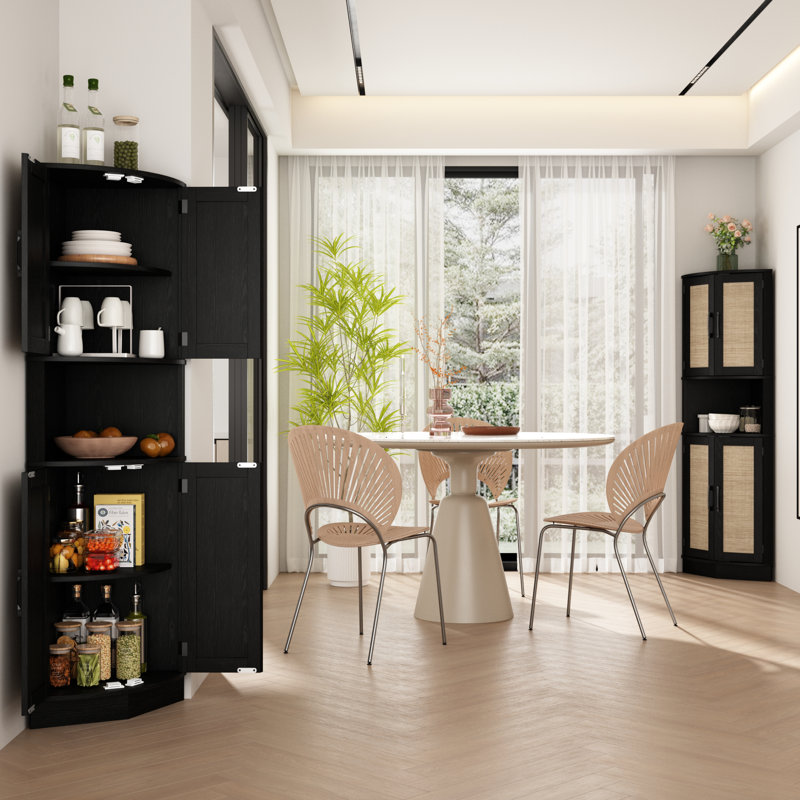 Ciauna 64.7''H Corner Cabinet with Adjustable Shelves, Black