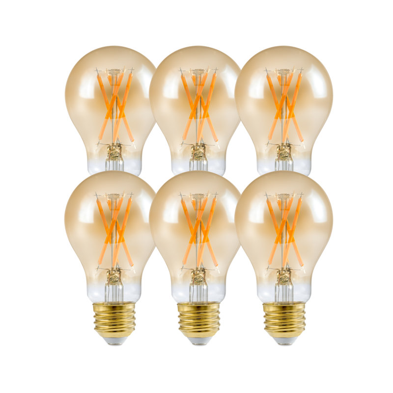 Luminus Led A19 Vintage Bulb E26 Base 60 W Eq, 15000Hrs, Dimmable, 2200K Amber, 6 Pack, 800 Lumens, 8 W