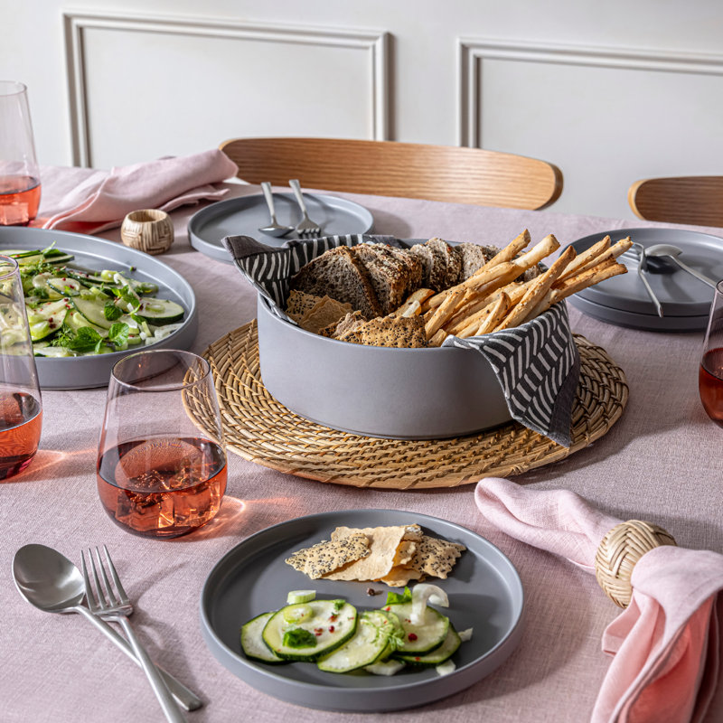 Over&Back Stackable Semi Hand-Finished Stoneware Serving Bowl, Charcoal Gray