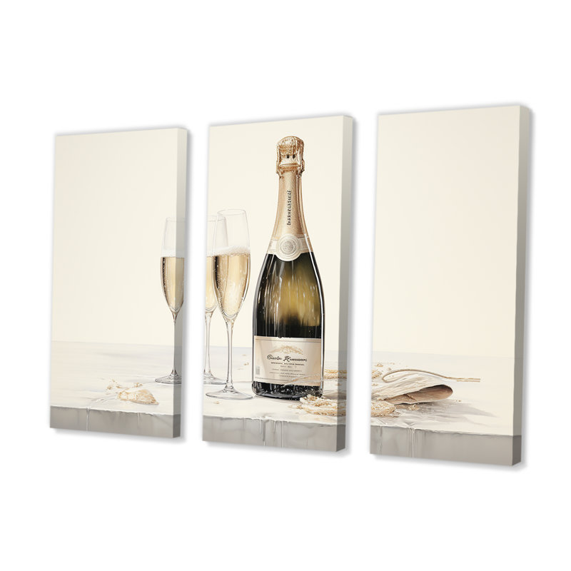 Curve Champagne Glassese - ensemble d'art sur toile champagne, H 28 po x l 36 po