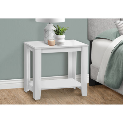 Table d'appoint transitionnelle blanche pour chambre à coucher, hauteur 56 cm, plateau en stratifié, rangement intégré pour salon, longueur 62 cm