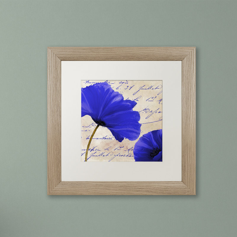 Jadaya 'Coquelicots Bleues II' by Colour Bakery Framed Graphic Art, White, 16" H x 16" W, Brown Framed Canvas