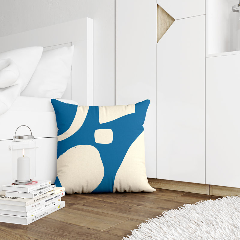 Coussin intérieur / extérieur en polyester filé Lara, 15 po x 15 po, Turquoise / Blanc cassé