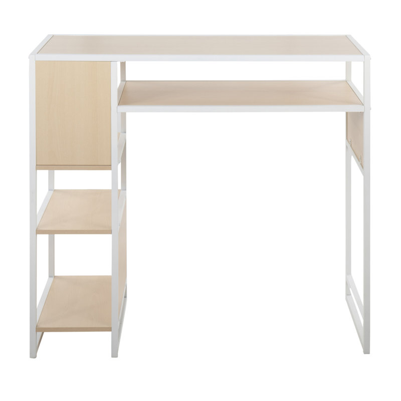 Table à hauteur de bar avec espace de rangement en métal blanc et bois naturel