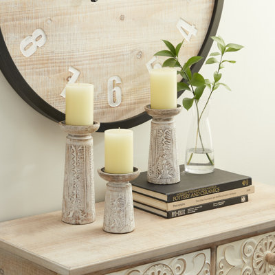 3 Piece Wood Tabletop Candlestick Set