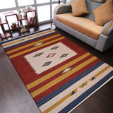 Manns HAND WOVEN FLAT WEAVE KILIM WOOL ECO-FRIENDLY AREA RUGS - Multicolor | Contemporary Design | Area Rugs for Living room, Bedroom