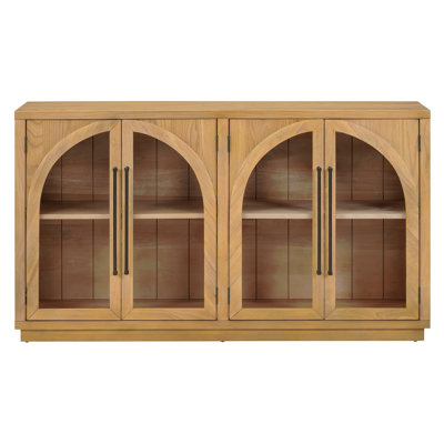 4-Door Large Storage Sideboard Buffet Cabinet with Glass Doors, Arched Cabinet with Adjustable Shelves for Kitchen, Dining Room and Living Room