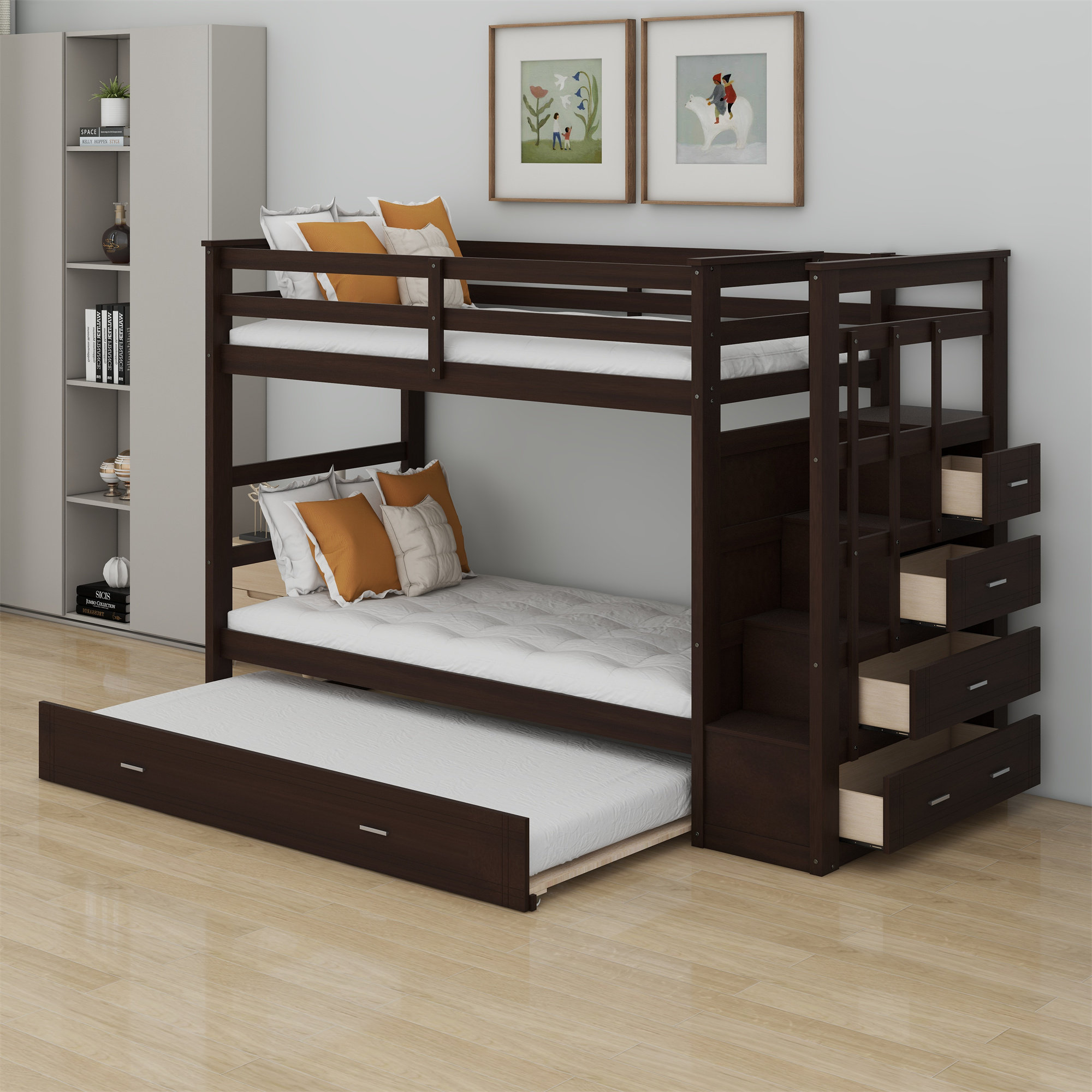 Harriet Bee Bunk Bed With Trundle And Staircase - Wayfair Canada