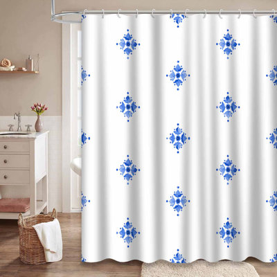 Rideau de douche à motif aquarelle bleu marine avec 12 crochets