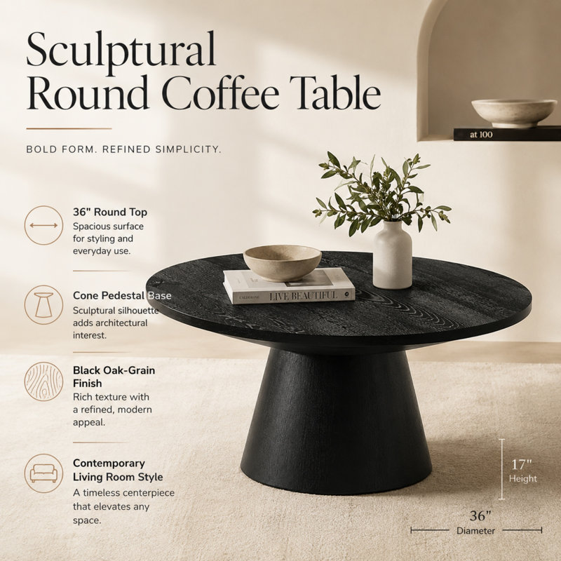 Table basse ronde Caston, Noir