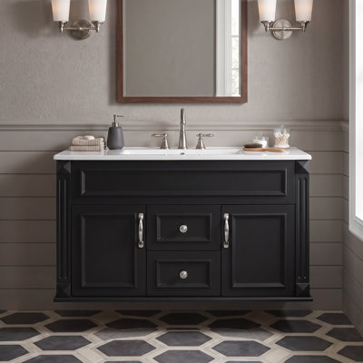 Meuble-lavabo mural noir 36 po avec lavabo en céramique, 2 portes et 2 tiroirs