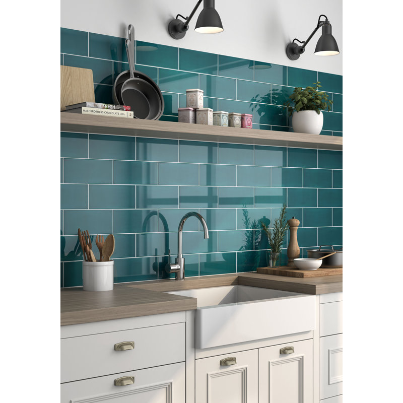 Joy Glossy 4x10 Subway Tile for Kitchen Backsplash & Bathroom Wall – Classic Ceramic Design, Teal