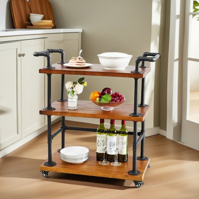 Bar Cart, Bar Carts For The Home, 3 Tier Bar Cart With Wheels, Portable Home Bar & Serving Carts, Rolling Cart For Living Room, Kitchen, Dining Room