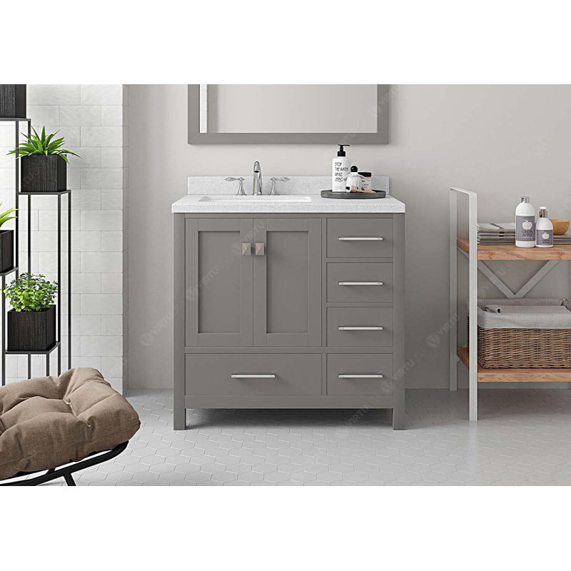 Ensemble de meuble-lavabo simple 36 po Ami-Lou, Gris, Quartz blanc éblouissant