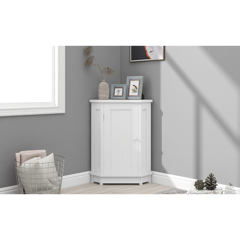 Armoire de rangement d'angle blanche avec tablette réglable et panneau de fibres à densité moyenne blanc, White
