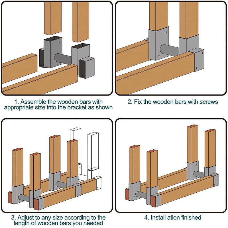 Jenks Firewood Rack Brackets Outdoor Fireplace Wood Storage Holder Kit Adjustable
