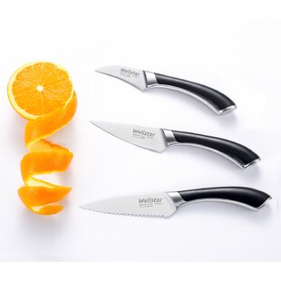 WELLSTAR Kitchen Knife Set 3 Piece, Razor Sharp German Stainless Steel Blade  and Comfortable Handle with Rainbow Titanium Coated, Chef Santoku Paring  for Cutting Dicing Mincing and Peeling, Gift Box 