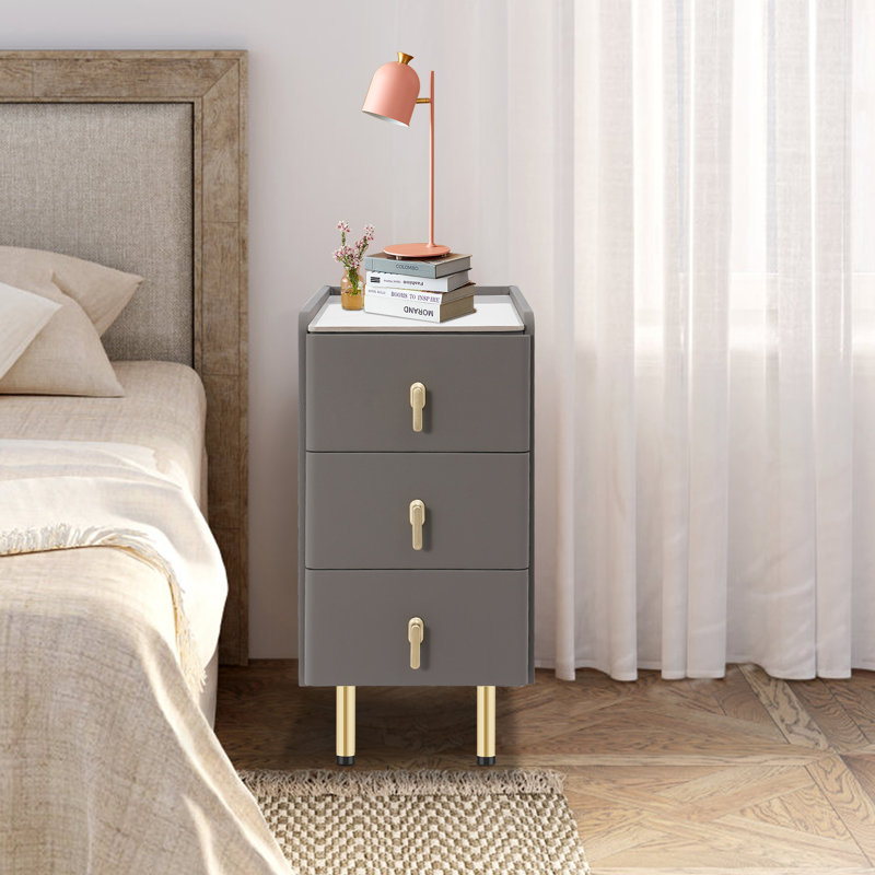 3 Drawers 23x15.7x11.8" Nightstand, Gray