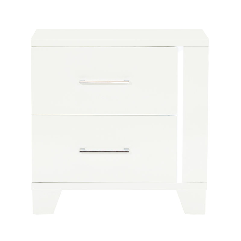 Table de chevet éclairée à DEL blanche avec 2 tiroirs pour une chambre à coucher moderne ultrabrillante
