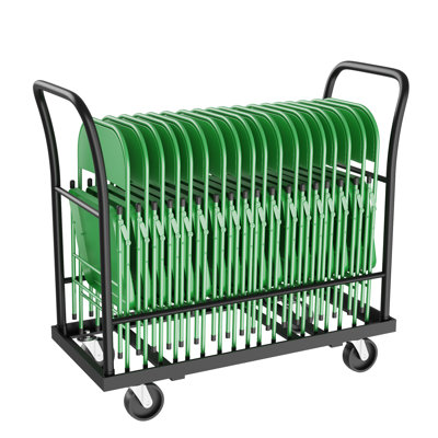 Chariot de rangement roulant en acier pour chaises pliantes commerciales, capacité de 136 kg (300 lb), pouvant contenir jusqu'à 18 chaises pliantes, avec roulettes verrouillables, idéal pour les écoles, les églises, les événements et les salles de conférence.