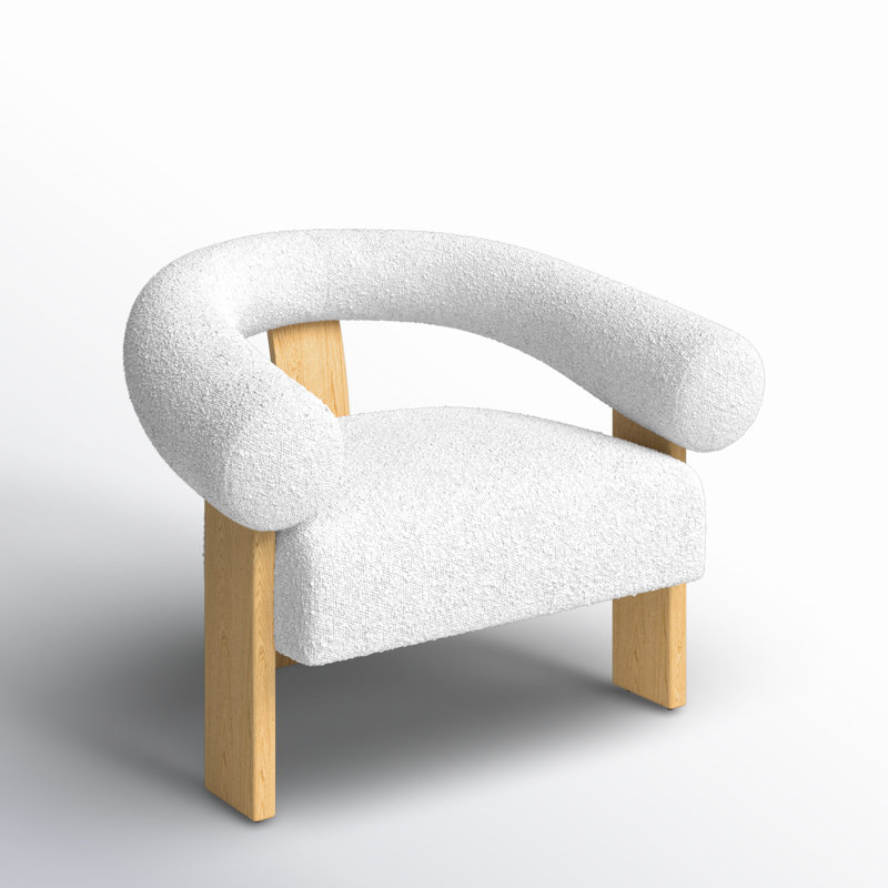 Chaise rembourrée moderne à dossier courbé, Ivoire / chêne 100% lin, Chêne brun