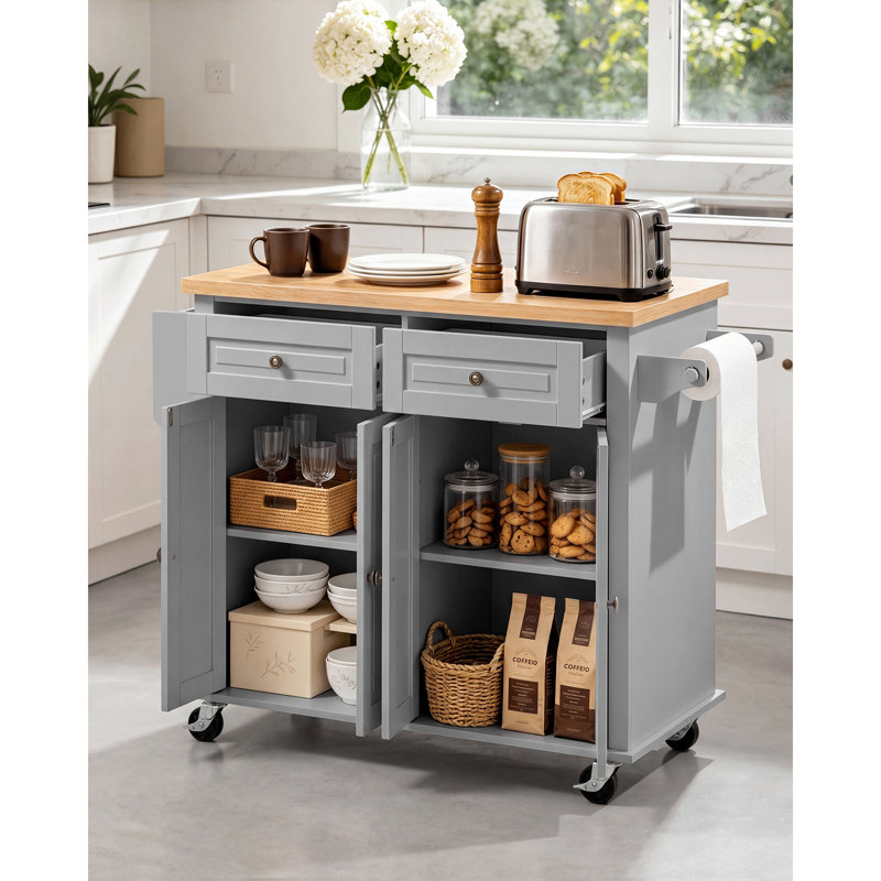 109.98 cm W Kitchen Island with, Grey