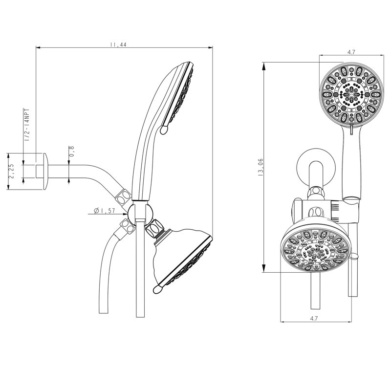 Système de douche complet chromé multifonction, Noir mat