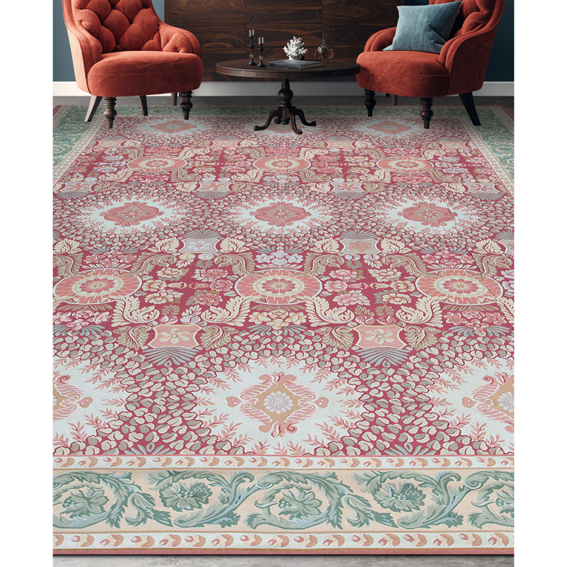Tapis rouille et vert noué à la main de haute qualité