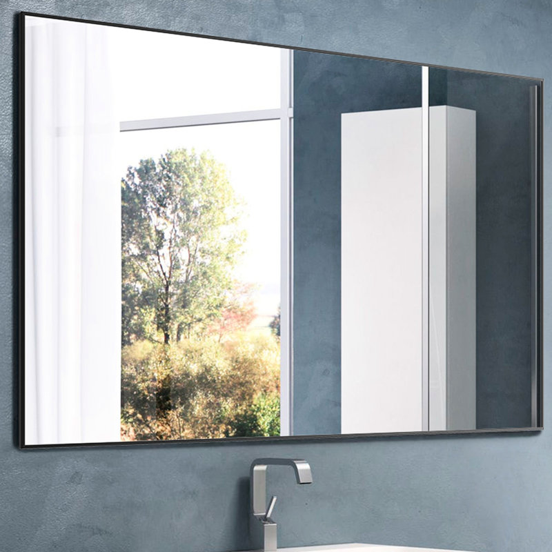 Miroir mural 36 po x 24 po noir avec cadre en aluminium léger - Facile à installer dans la chambre à coucher, la salle de bain, l'entrée 36X24 pouces, moderne et polyvalent pour la décoration du salon