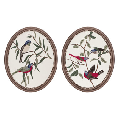 Vintage Bird Embroidery Wall Art Set, Botanical Textile Artwork with Decorative Beaded Frame, Traditional Nature Inspired Wall Decor for Living Room and Bedroom