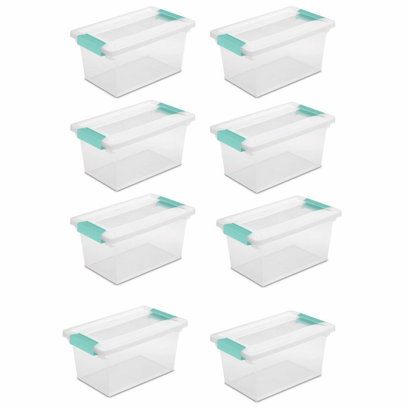 Sterilite Medium Clip Box Clear Home Storage Tote Container with Lid, 8-Pack, Deep