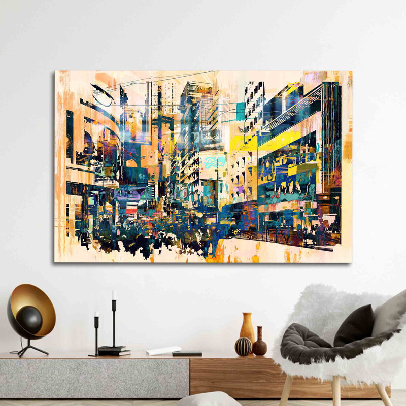Paysage urbain moderne abstrait imprimé sur verre trempé pour le bureau, l'art mural et la décoration intérieure | Rectangle