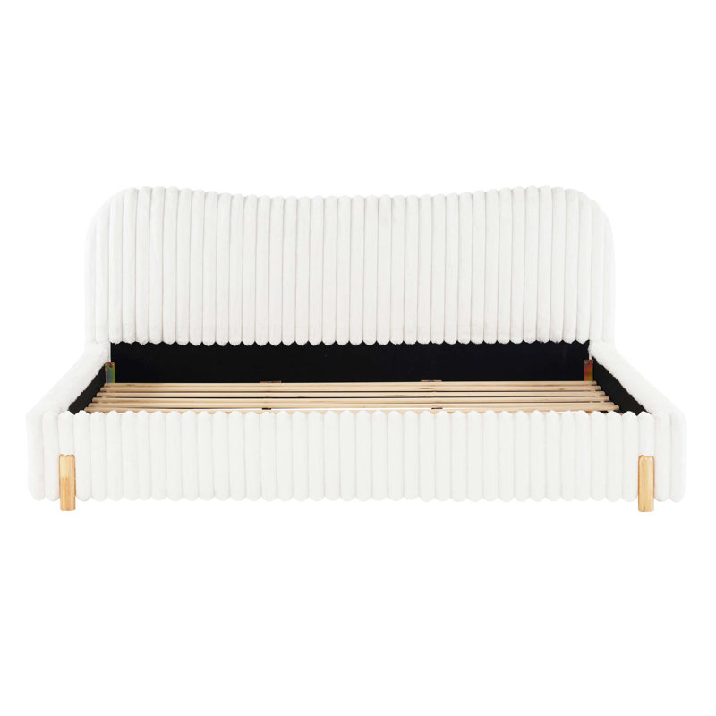 Lit tapissier Sleek Boucle avec tête de lit ondulée et coutures verticales
