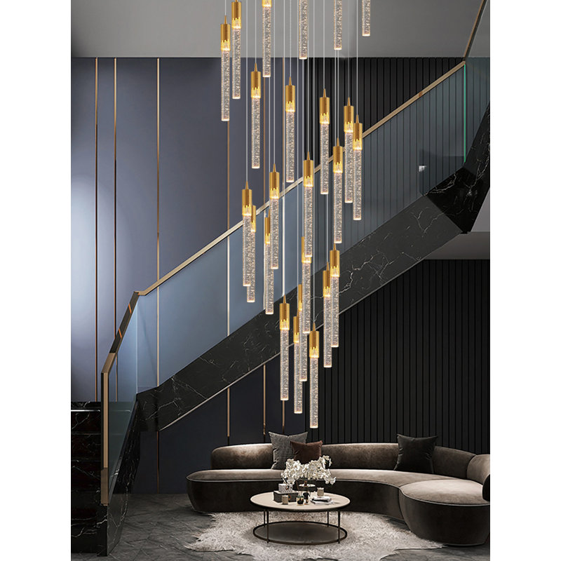 Crystal Column Pendant Light 11' Gold Staircase Chandelier with 3000' Lights 6000K, Or, H 132 po x l 24 po x P 24 po